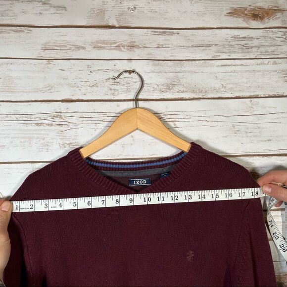 🎇izod V Neck Fieldhouse Solid Gauge Maroon Pull Over Sweater SZ Medium - Picture 4 of 9